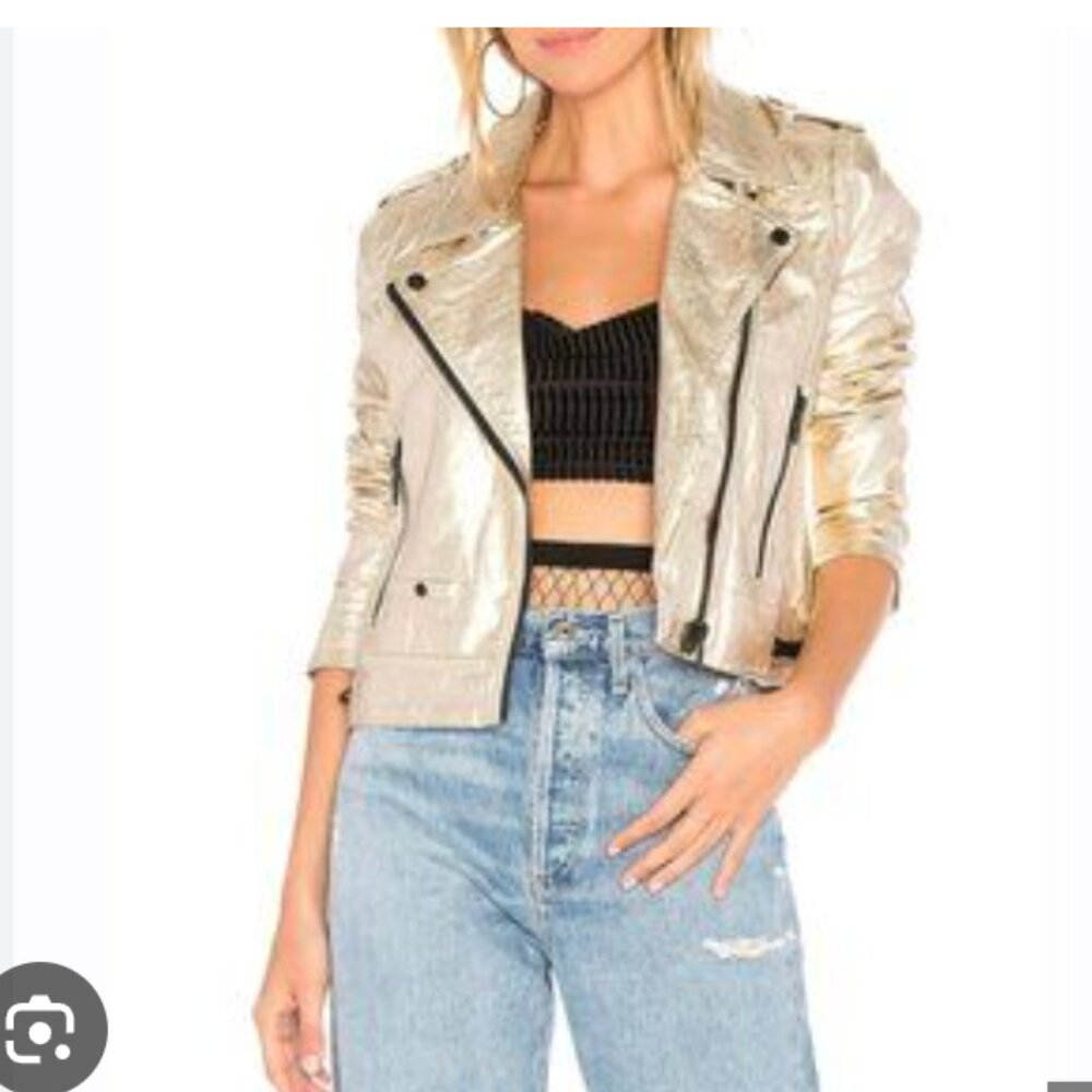 Blank Nyc Champagne Metallic Moto Jacket small